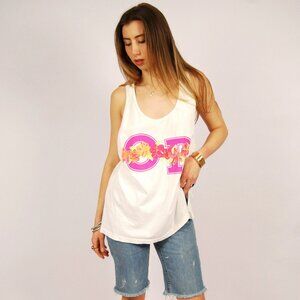 Y2K OP Racerback Tank (XXL) white purple vintage top beach island ocean pacific